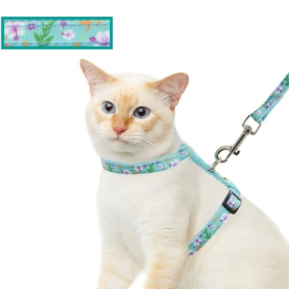 Cat Harness and Leash Set Adjustable H-Style Harness Floral Pattern